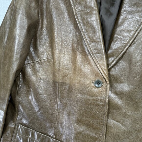 GAP Leather Blazer Brown Long Sleeve Button-Front Jacket Pockets Lined Size XL - Picture 4 of 12